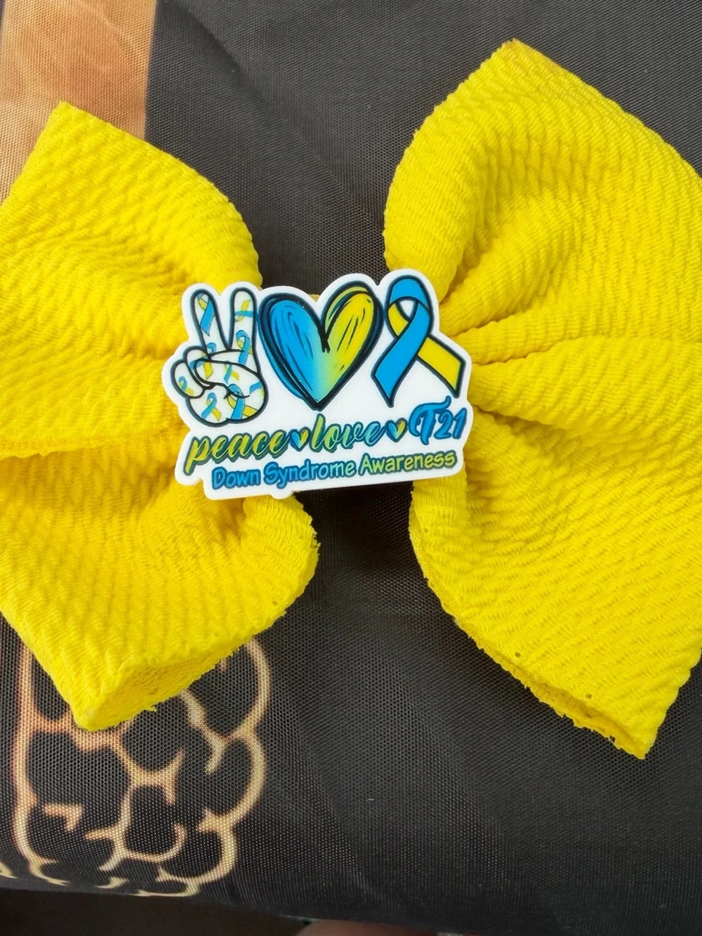 Peace Love 21 Yellow Down Syndrome Awareness Hair Bow